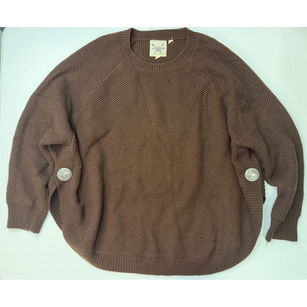 Cotton & Rye Outfitters Brown Waffle Knit Sweater Buffalo Nickel Buttons XL